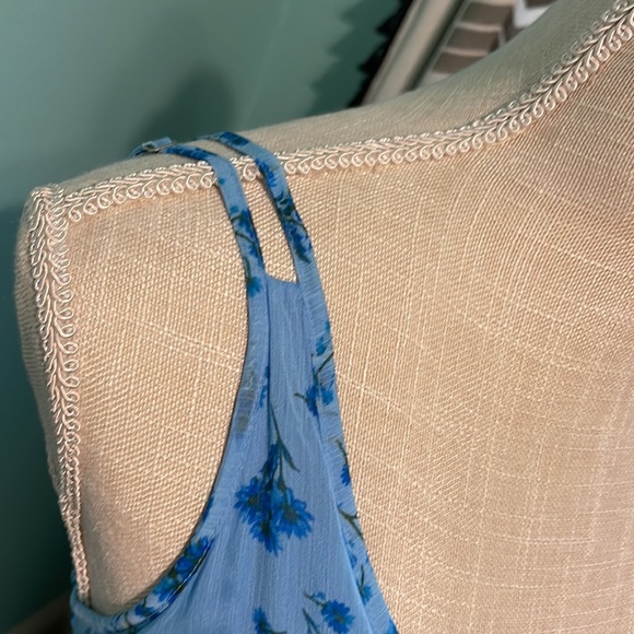 ☀️ Urban Outfitters Summer Dress Blue Flowery VNeck Cinched Medium Fits S - Picture 8 of 12